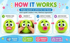 Smushers Squishy Stress Ball-how it works, simply squeeze to unlock fun new faces